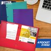 Better Office Products 4 Pocket Plastic Folder Portfolio, 3 Hole Punched, Letter Size, Assorted Primary Colors, 6PK 86740